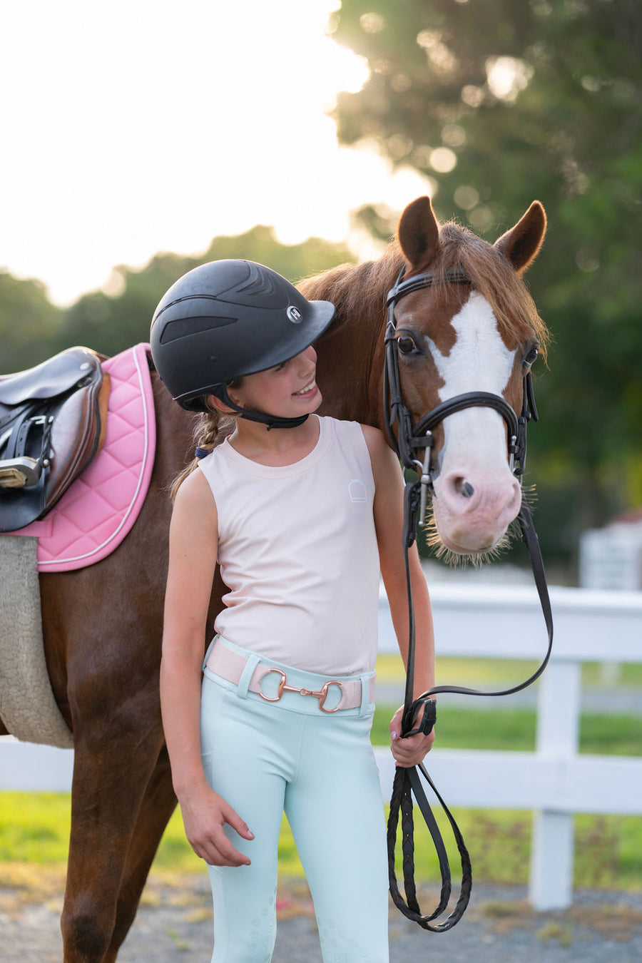 Rose pink saddle pad and seamless shirt tank top foror horses equestrian young rider little girls pony and horse ponies