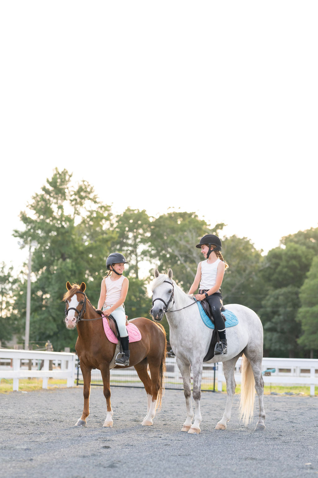 pink and white tank top sleeveless shirts for little girls horse back riding equestrian ponies horses