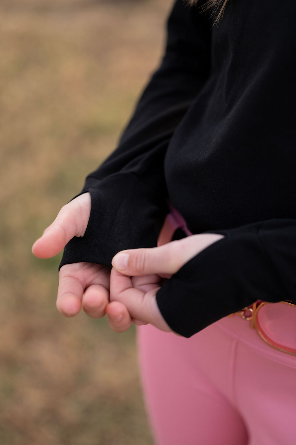 Black Longsleeve thumb hole Tech shirt Short stirrup Equestrian