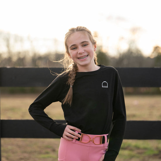 Black Longsleeve thumb hole Tech shirt Short stirrup Equestrian