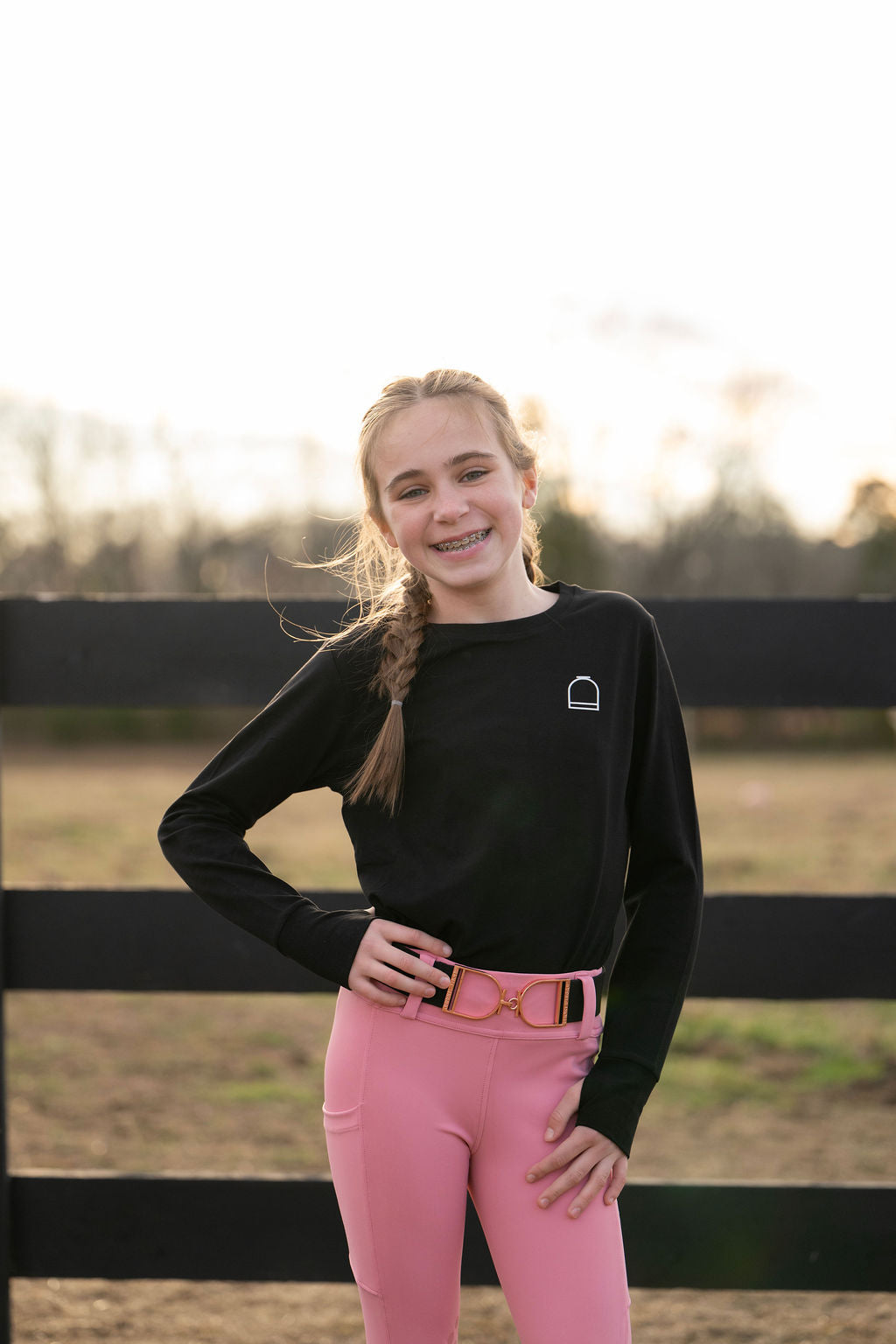 Black Longsleeve thumb hole Tech shirt Short stirrup Equestrian