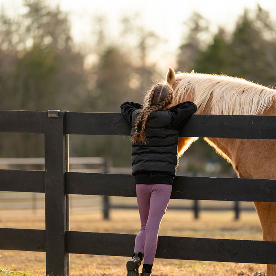 Little girl Equestrian Young Rider Black Sweatshirt Pullover Winter Embroidered Short Stirrup Equestrian