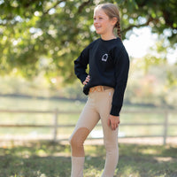 Little girl Equestrian Young Rider Black Sweatshirt Pullover Winter Embroidered Stirrup Short