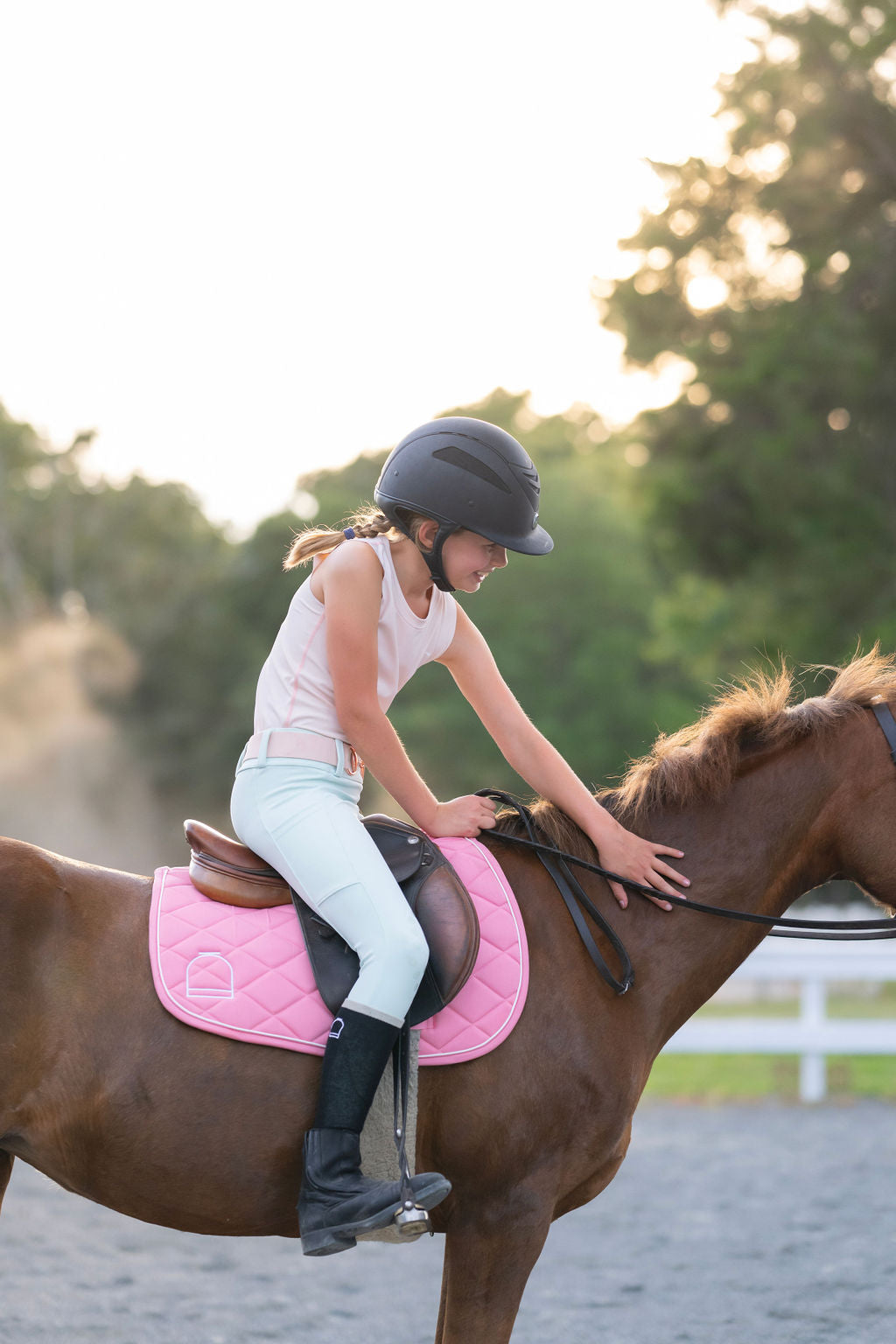 pink and white tank top sleeveless shirts for little girls horse back riding equestrian ponies horses