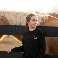 Young Equestrian Girl's Black Sweatshirt Pullover Winter Embroidered